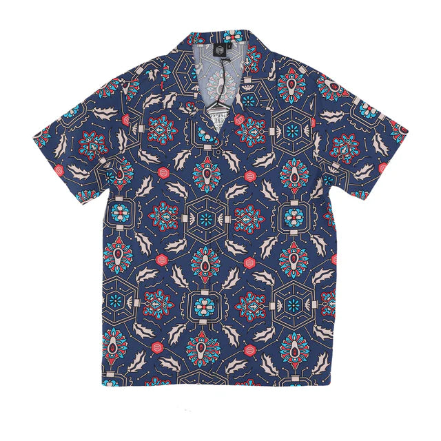 Dolly Noire Camicia Fronds Tapestry Bowling Shirt Blue