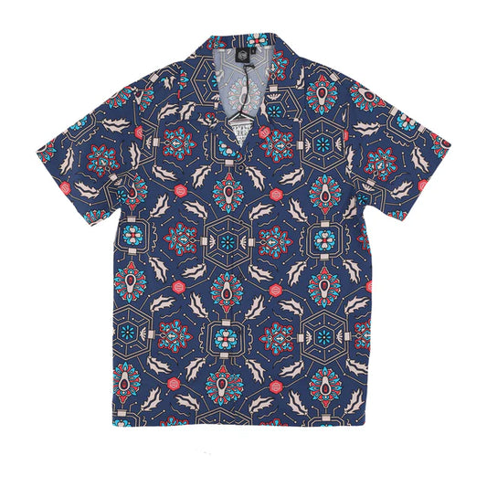 Dolly Noire Camicia Fronds Tapestry Bowling Shirt Blue