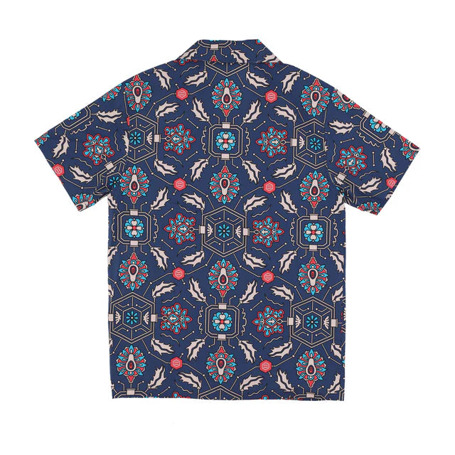 Dolly Noire Camicia Fronds Tapestry Bowling Shirt Blue