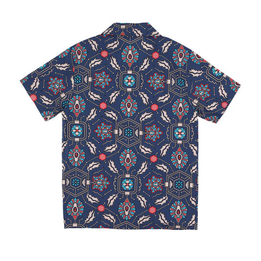 Dolly Noire Camicia Fronds Tapestry Bowling Shirt Blue
